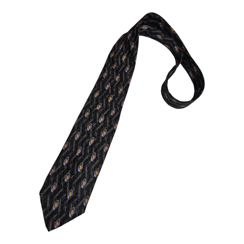 ROBERT TALBOTT Black/Gray Geometric Art Silk DESIGNER Tie HANDMADE USA